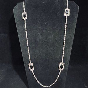 Emmons Silver Tone Black Lucite Necklace Signed (4707)